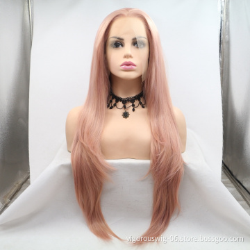 Vigorous mono long premium high quality straight wholesale black women synthetic hair wigs with lace front